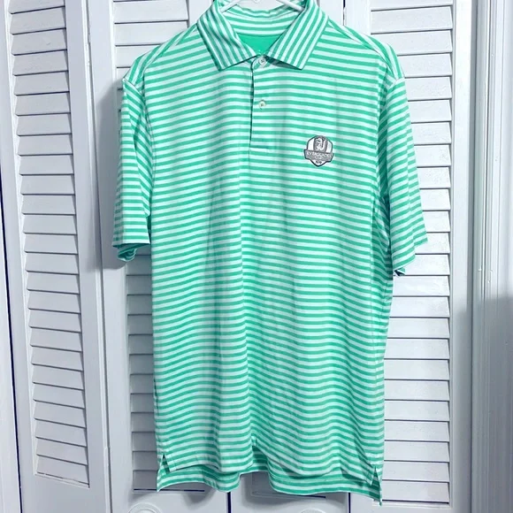 FG Tech Everglades Cup/Everglades Club mens pinstripe golf polo medium. - Picture 1 of 4